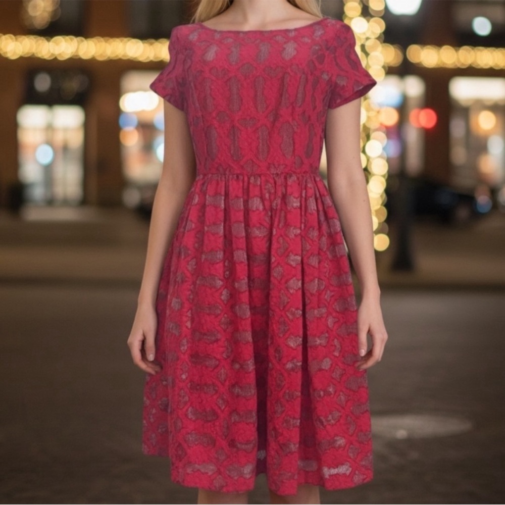 Anthropologie Moulinette Souers Rubied Lace Holiday Party NYE Dress Red SZ 2